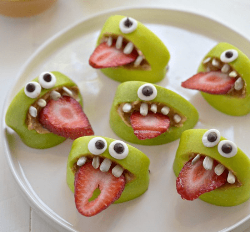 healthy halloween treats snacks for kids toddlers babies apples strawberries ghost zombies monster