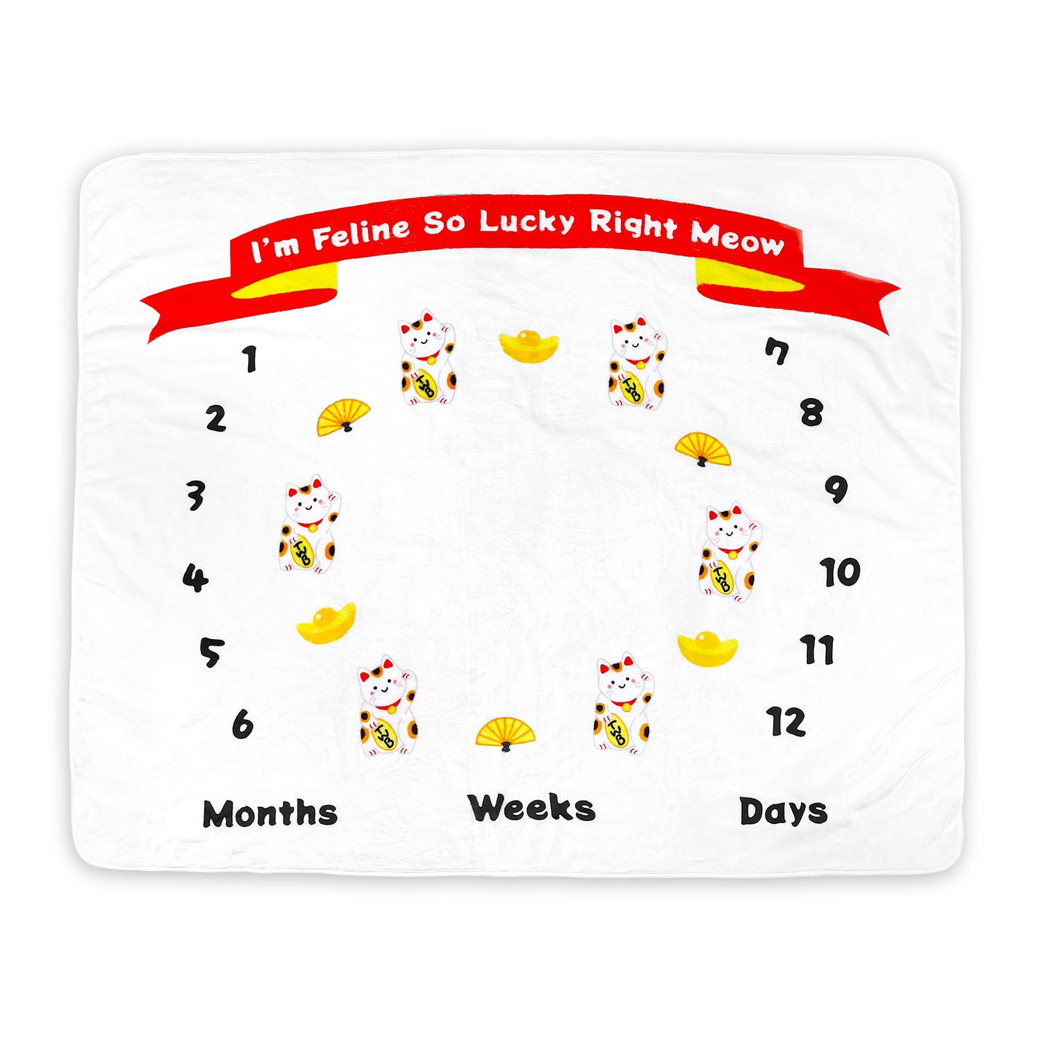 the wee bean fleece milestone baby blanket in lucky cat fortune cat Maneki Neko