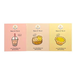 the wee bean 3pcs enamel pins set in Boba Tea, Dim Sum Hargow Siu Mai and Egg Tart