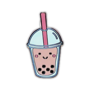 the wee bean pink boba tea enamel pin