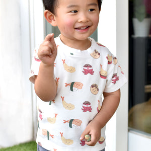 cute toddler wearing the wee bean sushi takoyaki tempura t-shirt