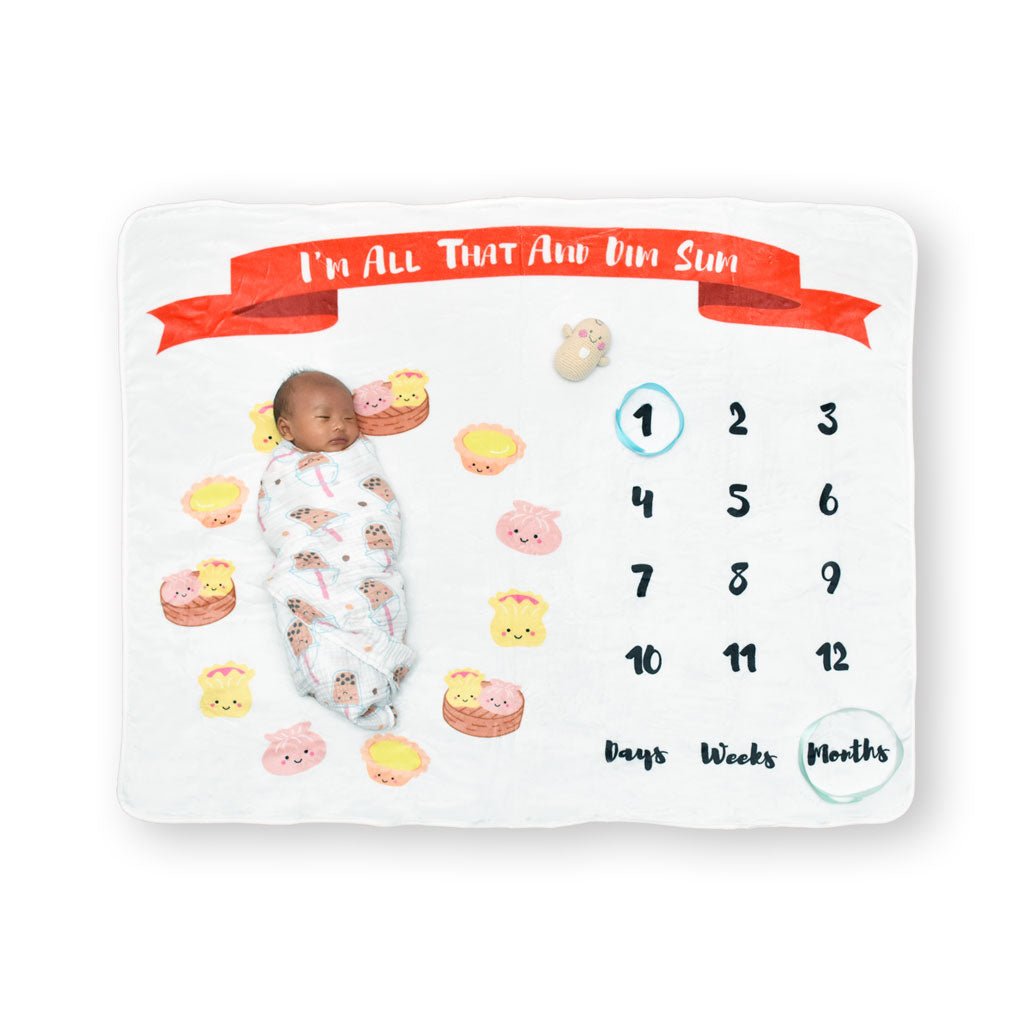 the wee bean taste of hk collection dim sum fleece milestone blanket flatlay