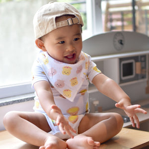 the wee bean cute baby in egg tart onesie and dim sum organic cotton bandana bib