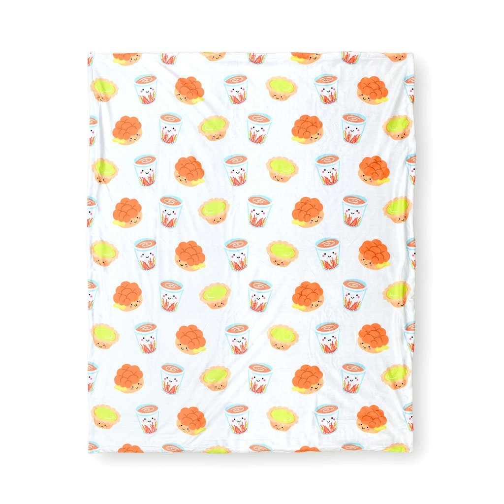 minky fleece soft baby blanket flat lay cha chaan teng taste of hong kong milk tea pineapple bun egg tart the wee bean