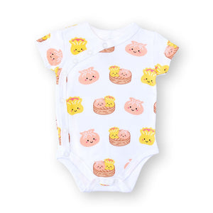 the wee bean organic cotton baby onesie bodysuit in dim sum side snap button