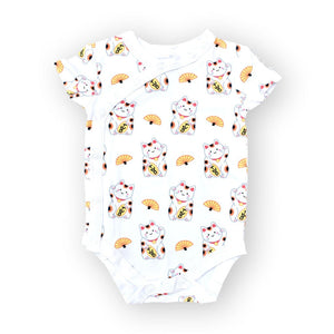 the wee bean organic cotton baby onesie bodysuit with side-snap buttons in Fortune Lucky Cat Maneki Neko