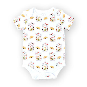 the wee bean organic cotton baby onesie bodysuit in Fortune Lucky Cat Maneki Neko