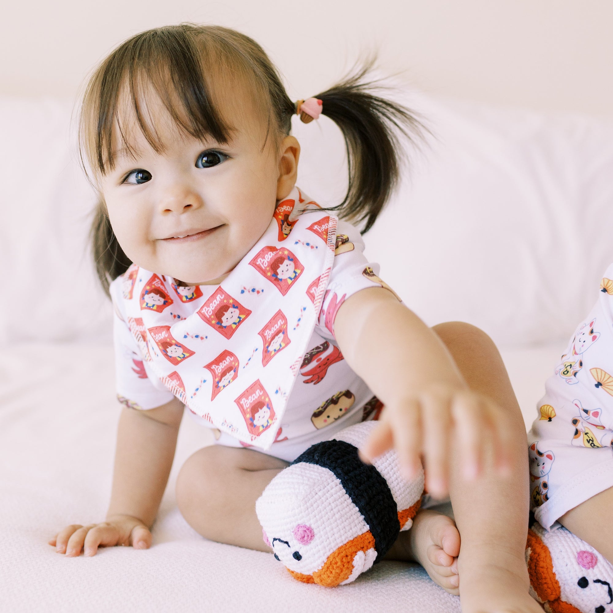 the wee bean organic cotton baby bandana drool bib set in japan milky candy peko chan and pocky chocolate