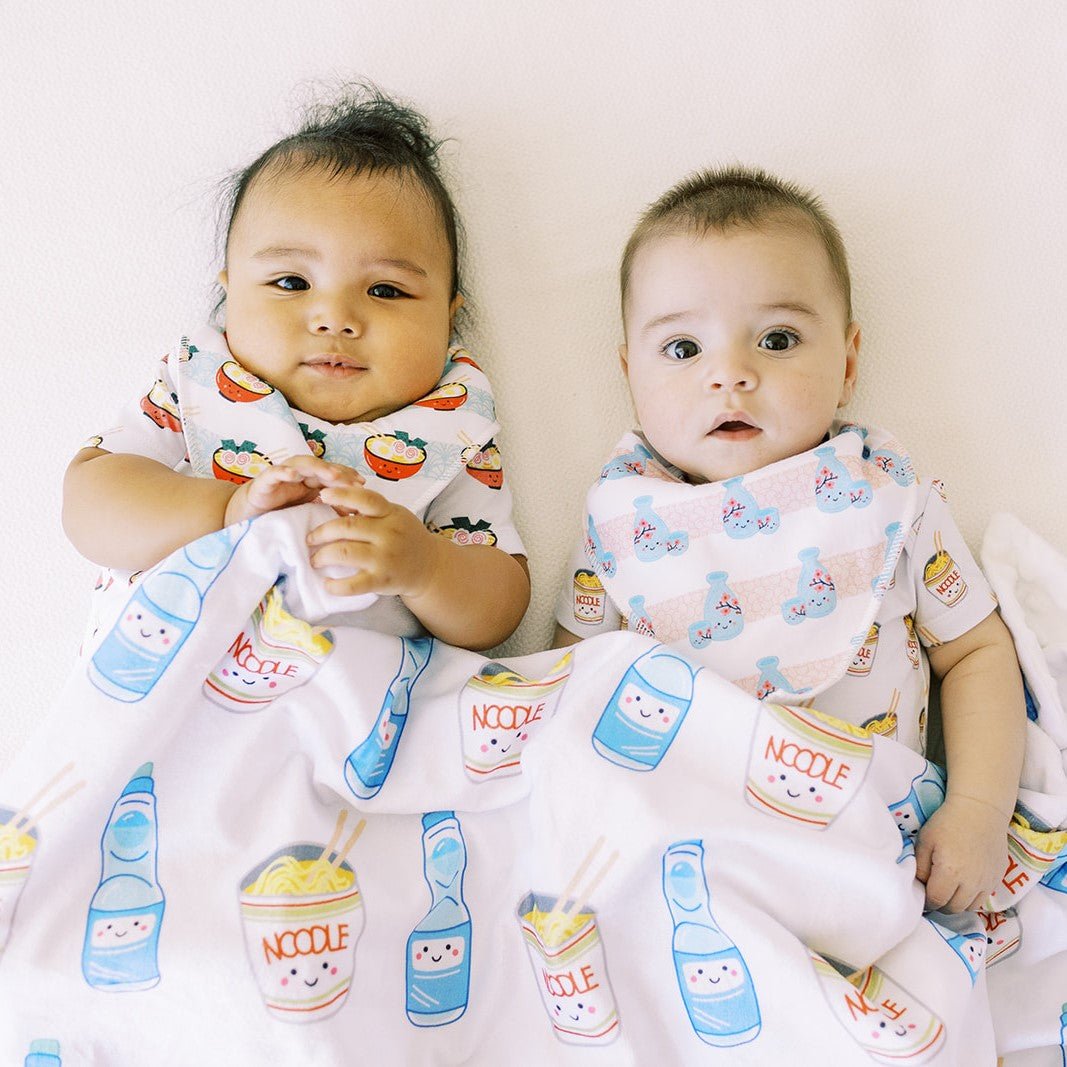 the wee bean minky fleece blanket in cup noodle and ramune soda 