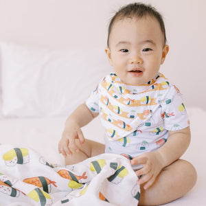 the wee bean organic cotton onesie bodysuit romper in sushi onigiri