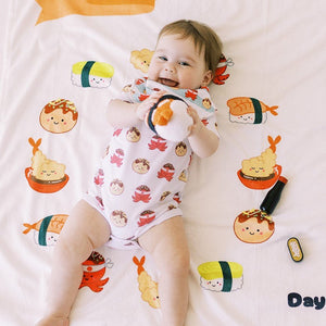 the wee bean organic cotton onesie romper in takoyaki taste of japan